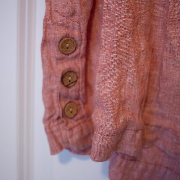 Cottagecore VTG Coral Linen Blend Button Detail Shirt Blush M | Soft Autumn - Picture 3 of 6